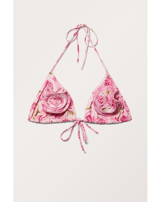 Monki Pink Rose Triangle Bikini Top