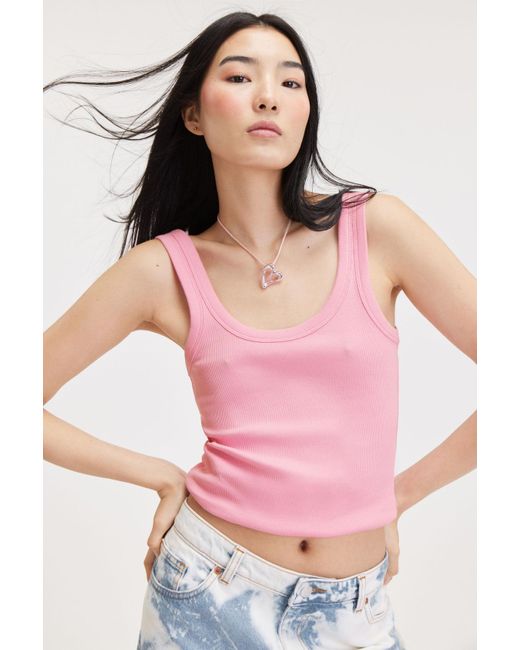 Monki Pink Rib Fitted Tank Top