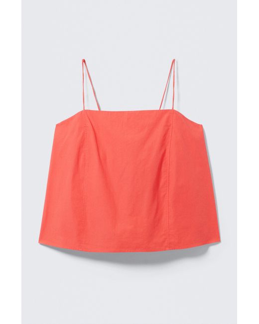 Monki Red Drawstring Poplin Strap Top
