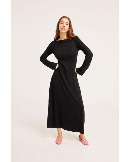 Monki Black Soft Long Sleeve Maxi Dress