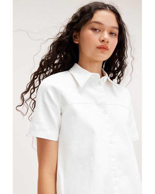 Monki White Short Sleeve Shirt Dress