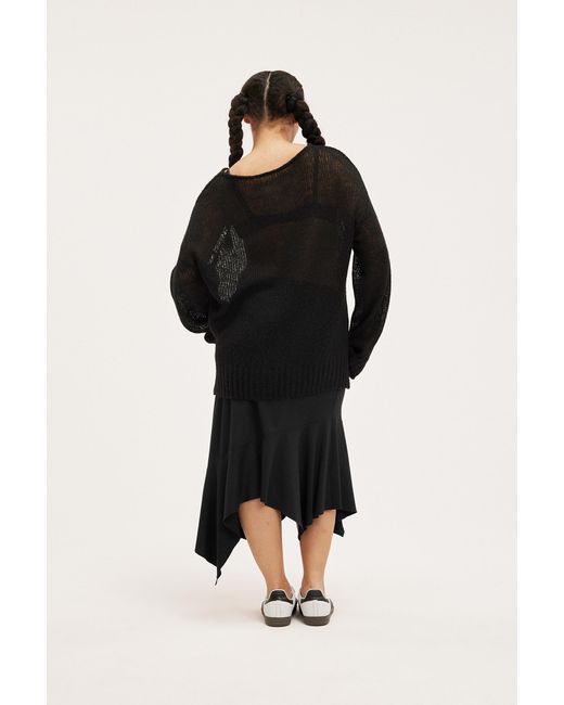 Monki Black Open Knit Loose Distressed Sweater