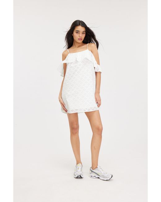 Monki White Mini Off-shoulder Babydoll Dress