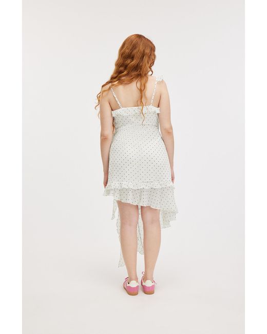Monki White Asymmetric Ruffled Wrap Dress