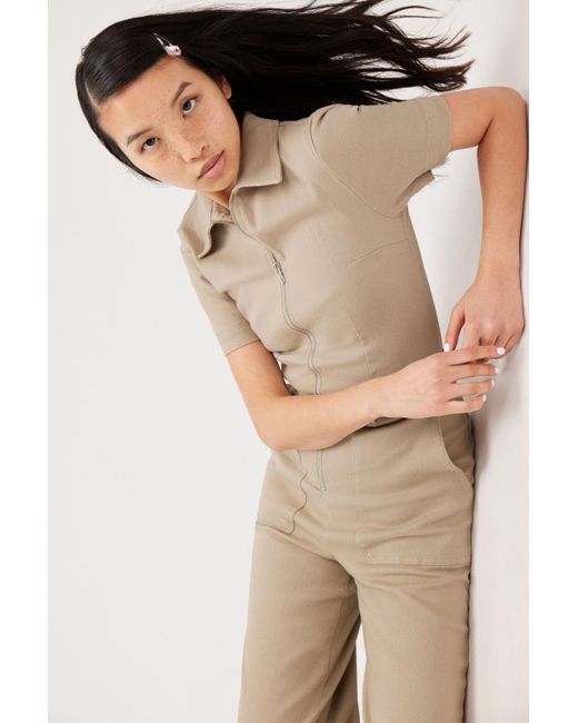 Monki Brown Fitted Carpenter Jumpsuit