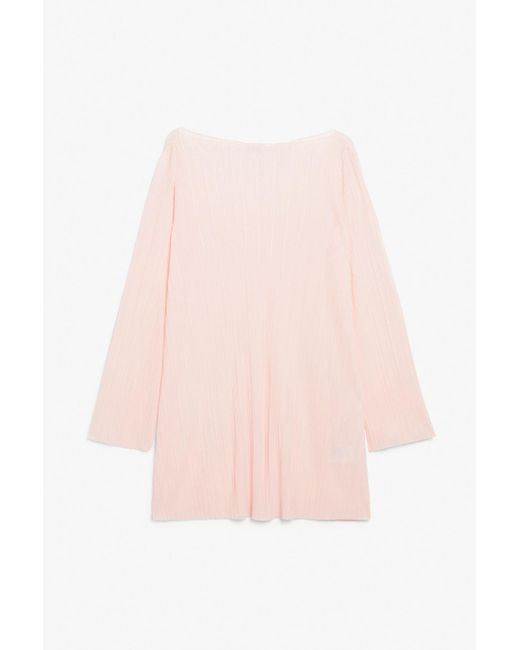 Monki Pink Long Sleeve Pleated Tunic Mini Dress