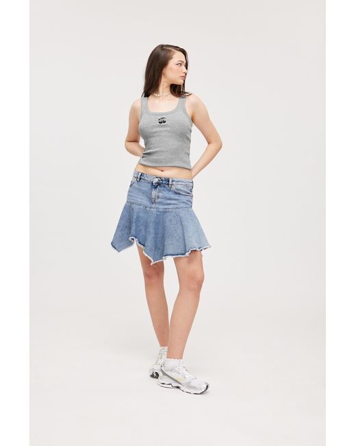Monki Blue Rib Fitted Tank Top