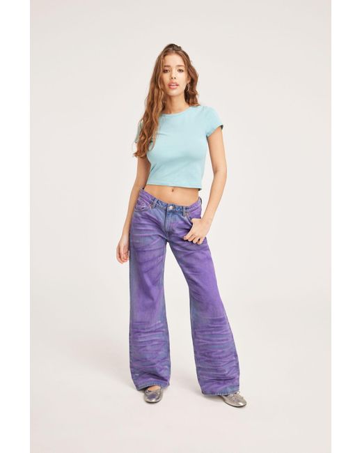 Monki Purple Imoo Low Wide Rainbow Jeans