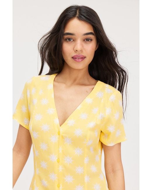Monki Yellow Buttoned Short Sleeve Mini Dress