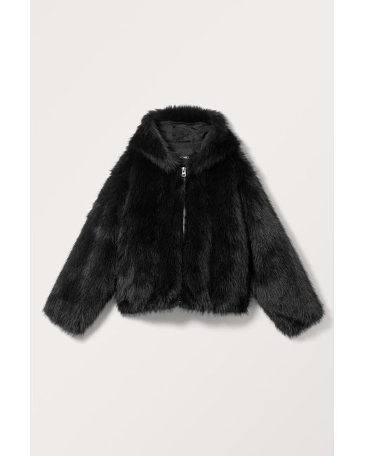 Monki Black Kunstpelzjacke Mit Kapuze