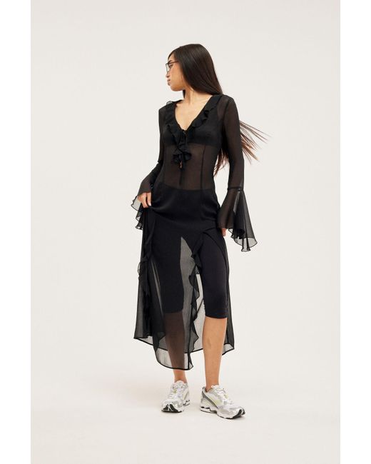 Monki Black Frilled Bell Sleeve Maxi Dress