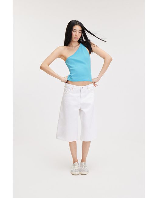 Monki Blue One-shoulder Fitted Tank Top