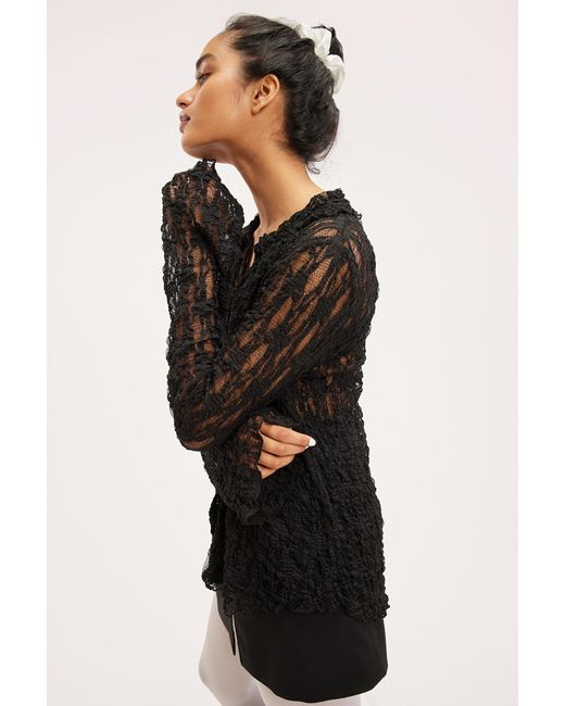 Monki Black Long Sleeved Structured Lace Shirt