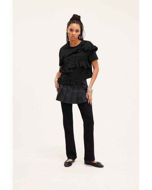 Monki Black Loose Fit Frill Top