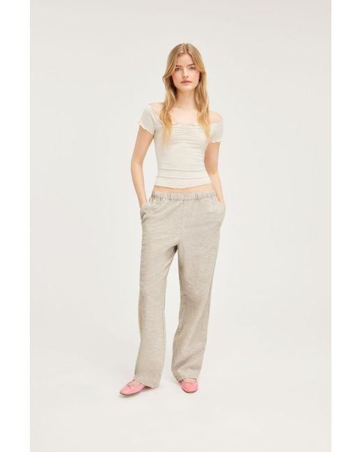 Monki Natural Relaxed Fit Linen Blend Trousers