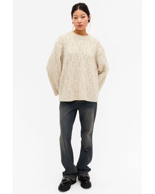 Monki Natural Oversized Cable Knit Sweater