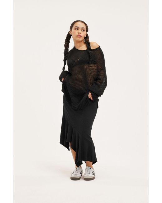 Monki Black Open Knit Loose Distressed Sweater