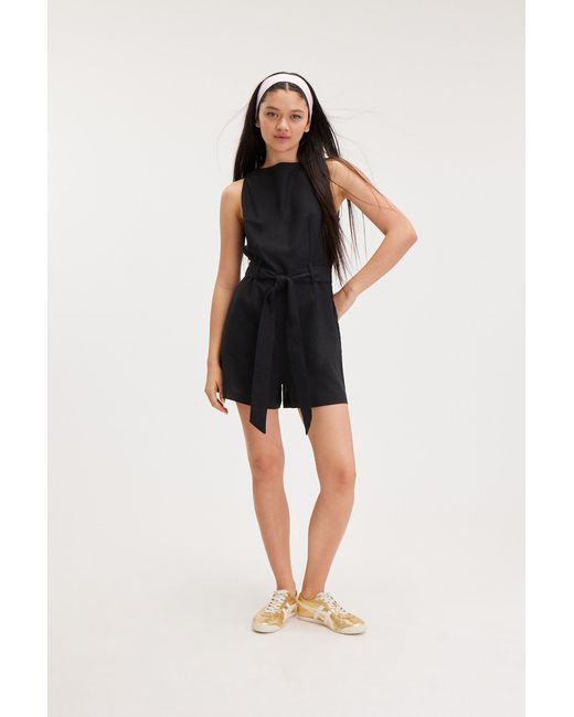 Monki Black Sheer Linen Blend Mini Jumpsuit