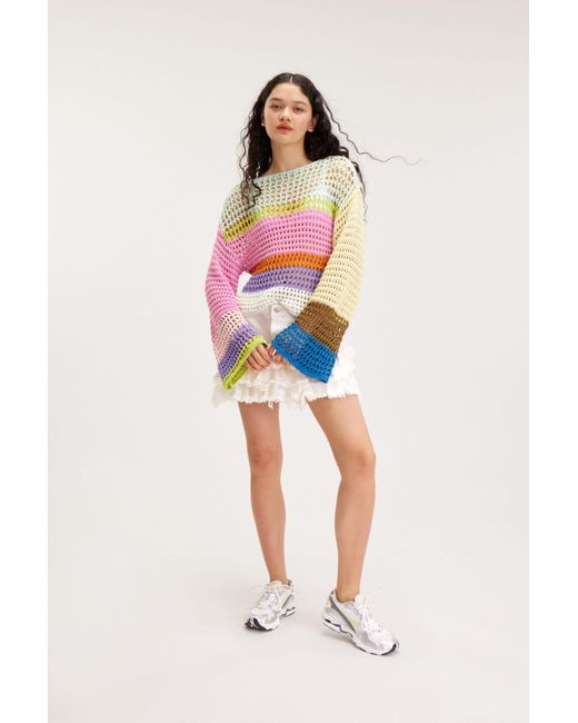 Monki Red Open Knit Colour Blocking Sweater