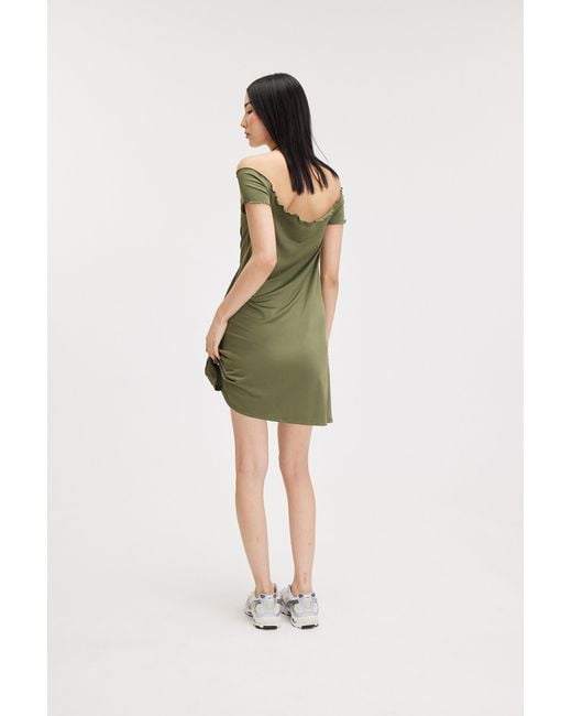 Monki Green Gathered Off-shoulder Mini Dress