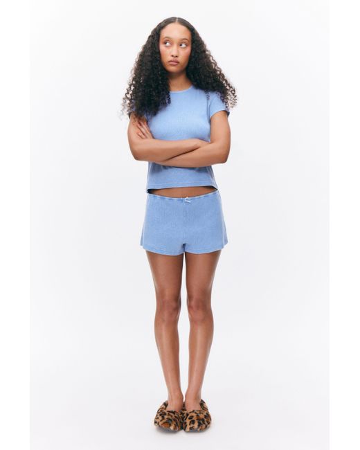 Monki Blue Soft Pointelle Pyjama Shorts