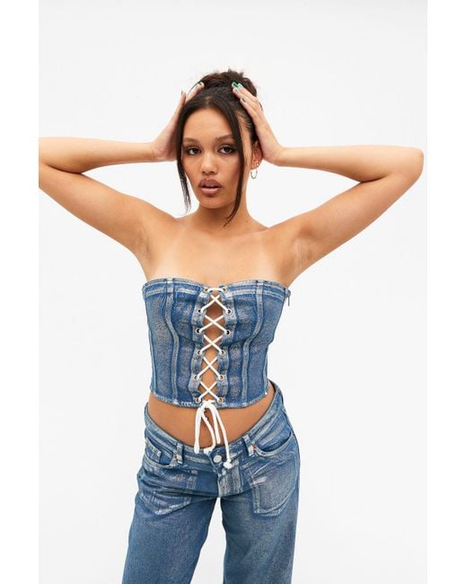 Denim bandeau hot sale top