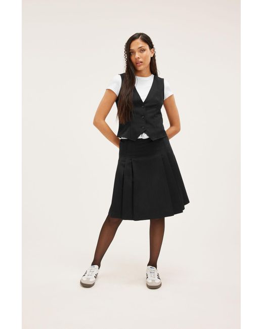 Monki Black Side Pleated Midi Tennis Skirt