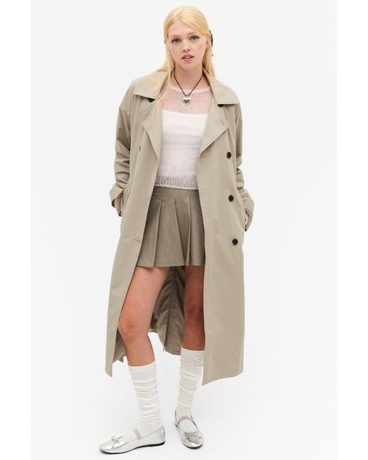 Monki Natural Beige Double-breasted Mid Length Trench Coat