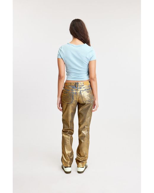 Monki Metallic Moop Mid Waist Golden Jeans