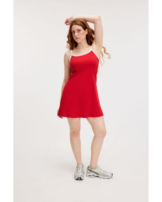 Monki Red Ribbed Cotton Mini Dress