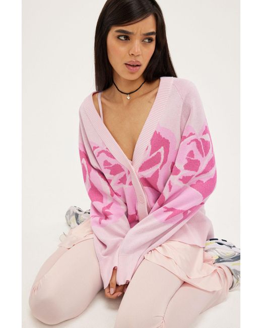 Monki Pink Wool Blend Knitted Cardigan