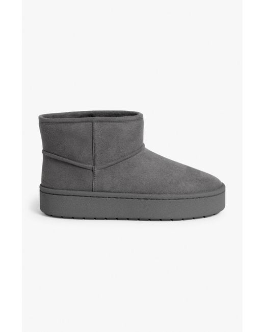 Monki Gray Faux Suede Slipper Boots