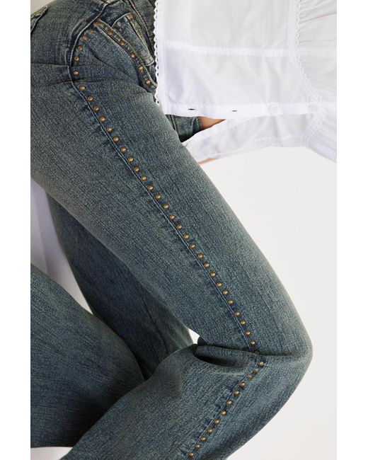 Monki Gray Katsumi Low Flared Studded Jeans