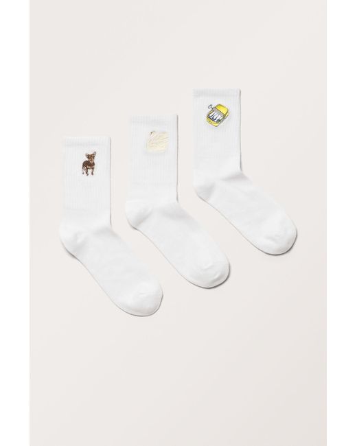 Monki Natural 3-pack Embroidered Socks