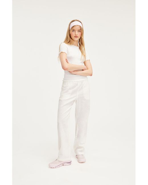 Monki White Relaxed Fit Linen Blend Trousers
