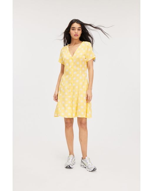 Monki Yellow Buttoned Short Sleeve Mini Dress