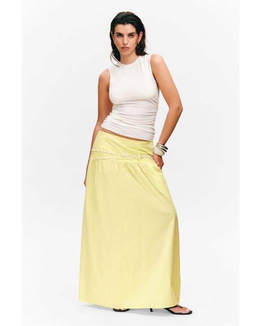 Monki Yellow Gathered Cotton Poplin Maxi Skirt