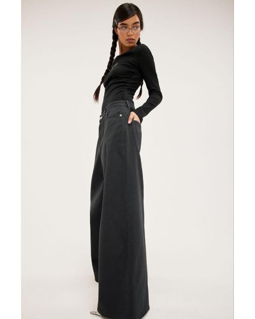 Monki Gray Low Waist baggy Wide Leg Trousers