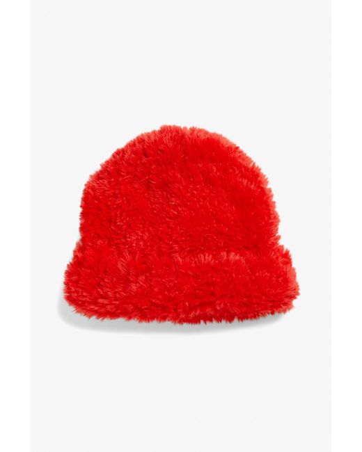 Monki Red Faux Fur Docker Hat