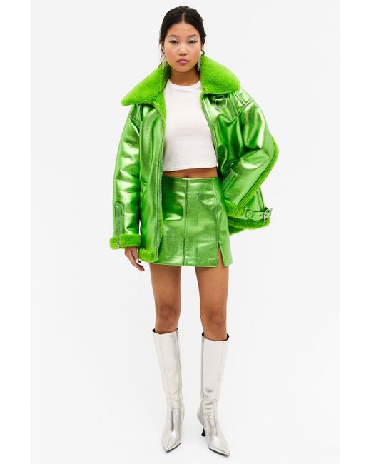 Monki Green Shiny Mini Skirt