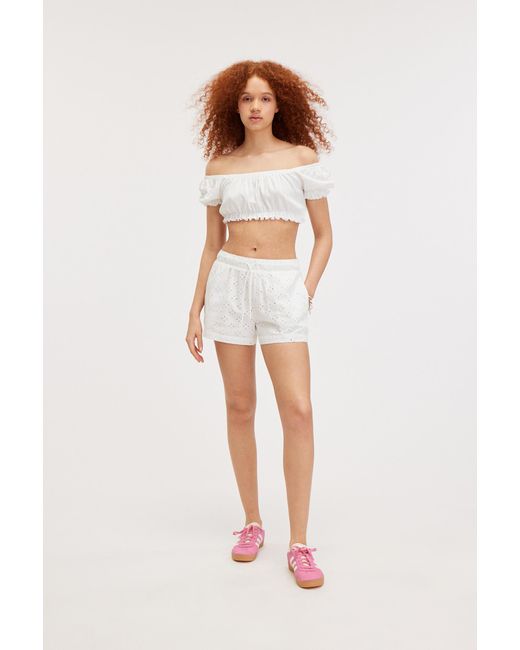Monki White Mini Broderie Anglaise Cotton Shorts