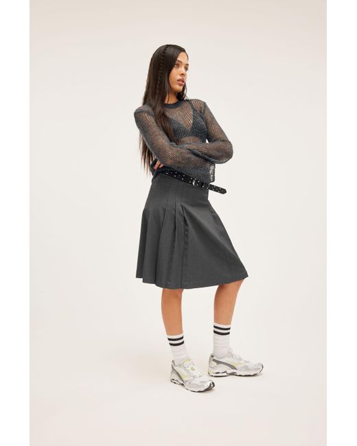 Monki Gray Side Pleated Midi Tennis Skirt