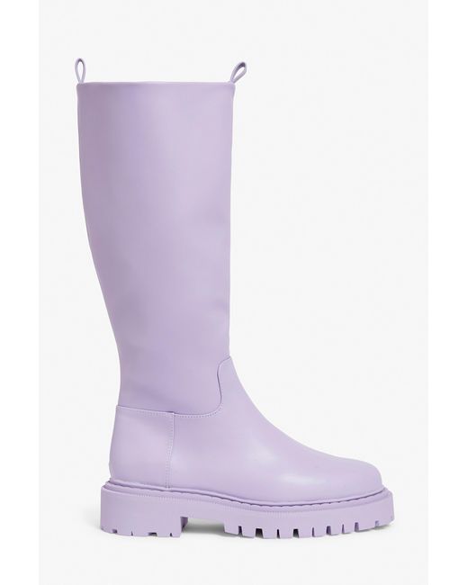 Monki Purple Lilac Faux Leather Knee-high Boots