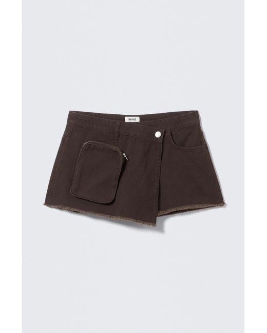 Monki Black Asymmetric Cotton Twill Wrap Skort