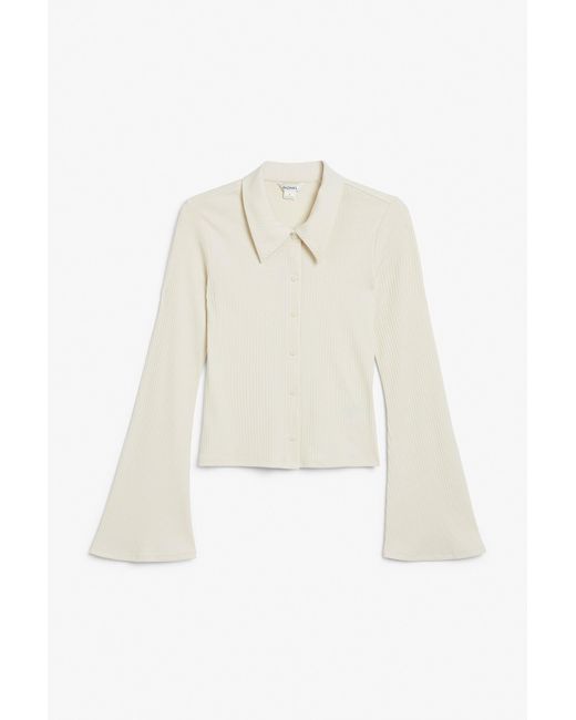 Monki White Ribbed Shirt With Bell Sleeves