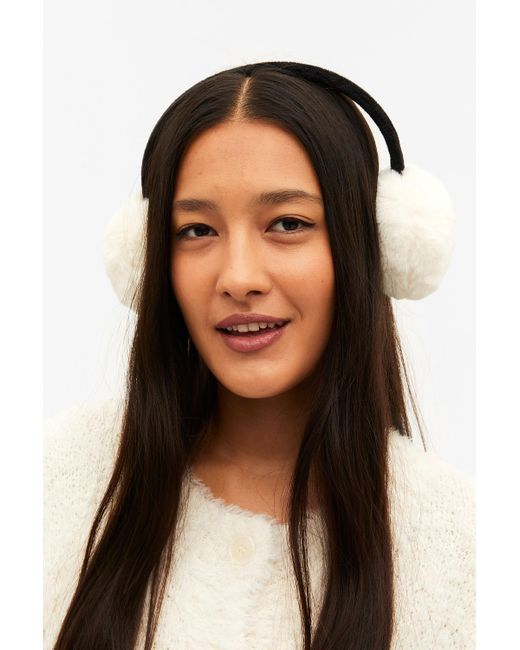 Monki Black And White Faux Fur Ear Muffs Lyst Canada