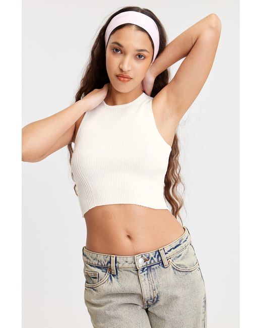 Monki White Fitted Rib-knitted Tank Top