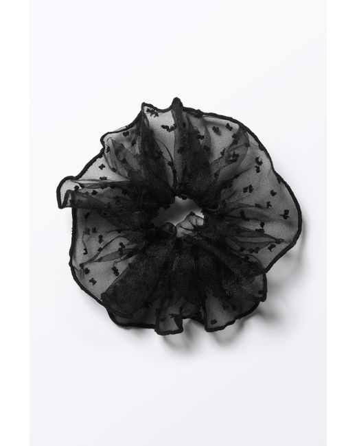 Monki Black Sheer Ruffled Scrunchie