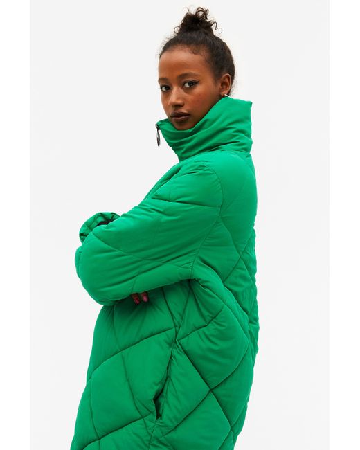 Monki Green Oversized Quilted High Collar Puffer Coat | Lyst Australia