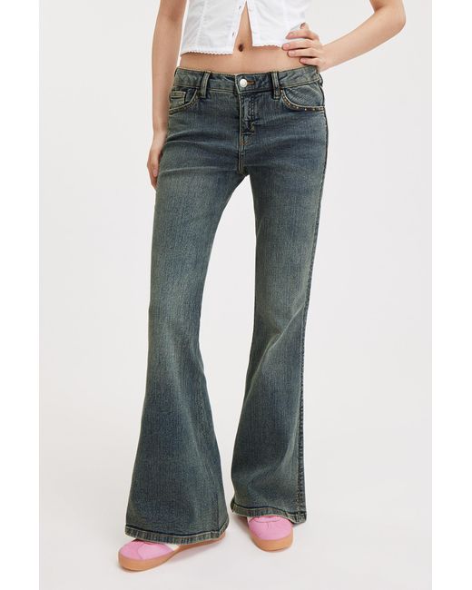 Monki Gray Katsumi Low Flared Studded Jeans